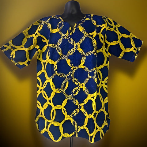 Men's Blue/Yellow African Print Embroidered Dashiki Shirt - Premium African Apparel from MAGOS - Just $45! Shop this and more African Apparel now 