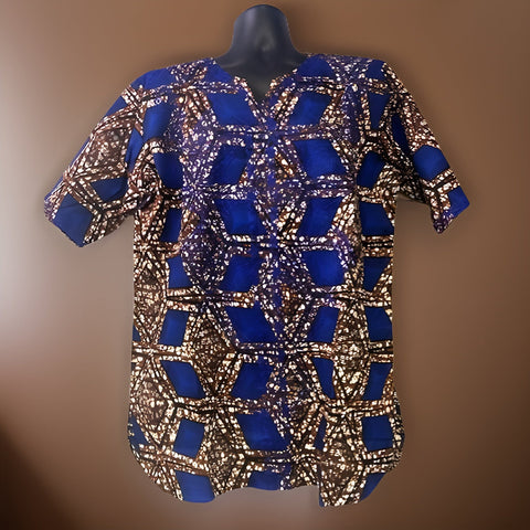 Men's Blue/Bronze African Print Embroidered Dashiki Shirt - Premium African Apparel from MAGOS - Just $45! Shop this and more African Apparel now 