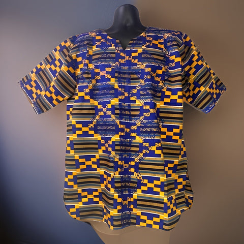 Men's Blue/Gold African Print Embroidered Dashiki Shirt - Premium African Apparel from MAGOS - Just $45! Shop this and more African Apparel now 
