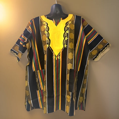 Men's Kente Style 4 African Print Embroidered Dashiki Shirt - Premium African Apparel from MAGOS - Just $45! Shop this and more African Apparel now 