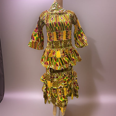 African Kente-Print 3pc Skirt Set - Premium African Apparel from MAGOS - Just $65! Shop this and more African Apparel now 