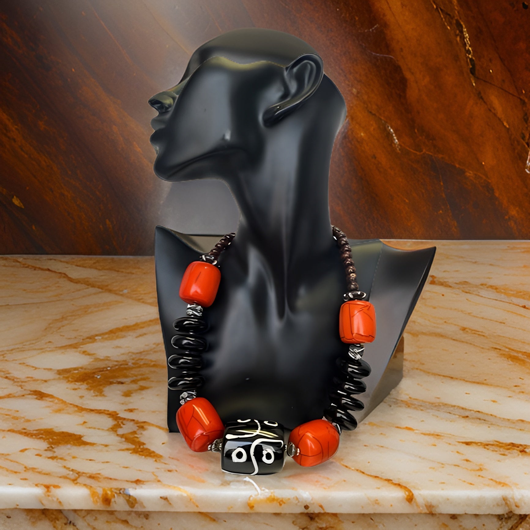 Bone Wooded African Jumbo Beaded Necklace & Earring Set - Premium Jewelry from MAGOS - Just $19.99! Shop this and more Jewelry now 