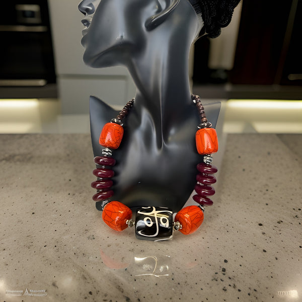 Bone Wooded African Jumbo Beaded Necklace & Earring Set - Premium Jewelry from MAGOS - Just $19.99! Shop this and more Jewelry now 