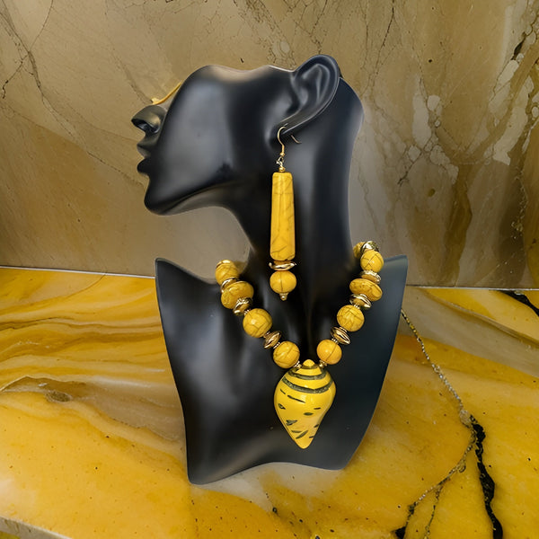 African Bone Shell Pendent Beaded Necklace & Earring Set - Premium Jewelry from MAGOS - Just $19.99! Shop this and more Jewelry now 