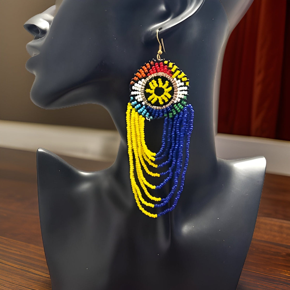 African Large Beaded Round Layered Drop Zulu Earrings