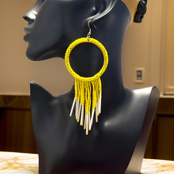 Maasai Style Beaded Hoop Tasseled Earrings - Premium Jewelry from MAGOS - Just $12.99! Shop this and more Jewelry now 