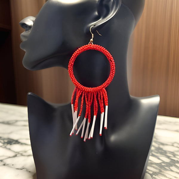 Maasai Style Beaded Hoop Tasseled Earrings - Premium Jewelry from MAGOS - Just $12.99! Shop this and more Jewelry now 