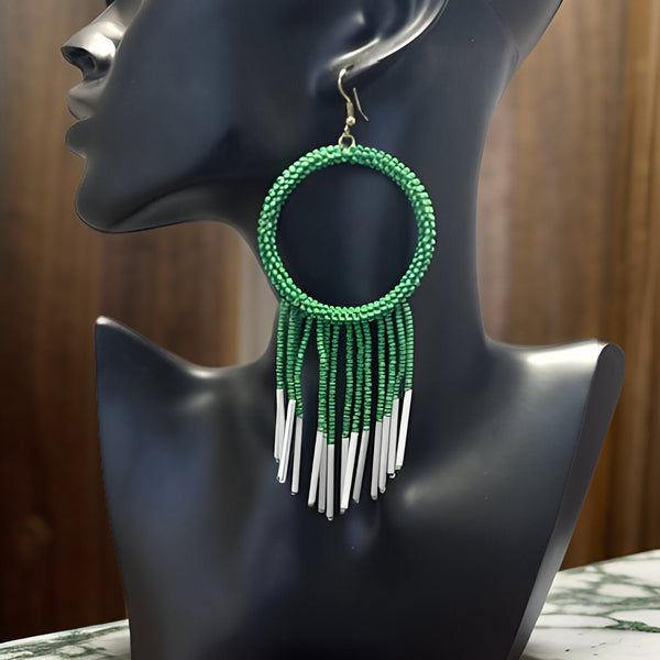 Maasai Style Beaded Hoop Tasseled Earrings - Premium Jewelry from MAGOS - Just $12.99! Shop this and more Jewelry now 