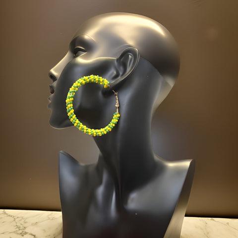 Maasai Style Beaded Yellow/Green Hoop Earrings - Premium Jewelry from MAGOS - Just $11.99! Shop this and more Jewelry now 