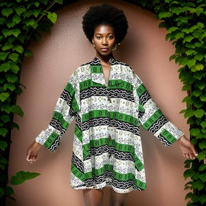 Authentic African Print Big Button Tunic Dress