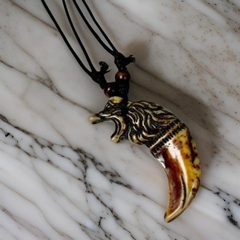 Men's Carving Brown Animal Tooth Pendant Necklace