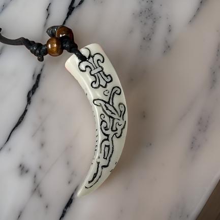 Men's Carving White Animal Tooth Pendant Necklace