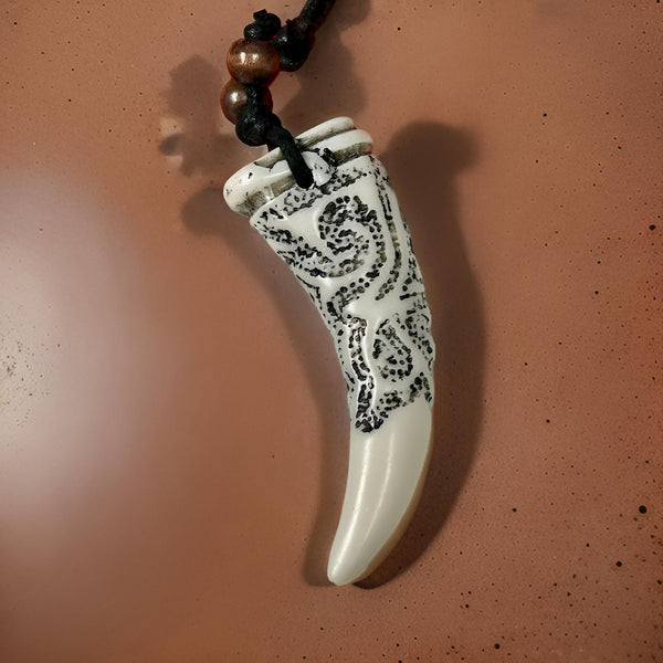 Men's Carving White Animal Tooth Pendant Necklace