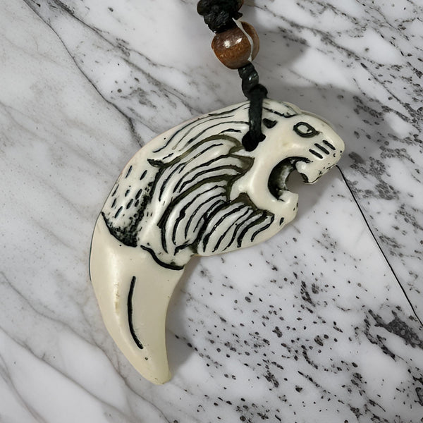 Men's Carving White Animal Tooth Pendant Necklace