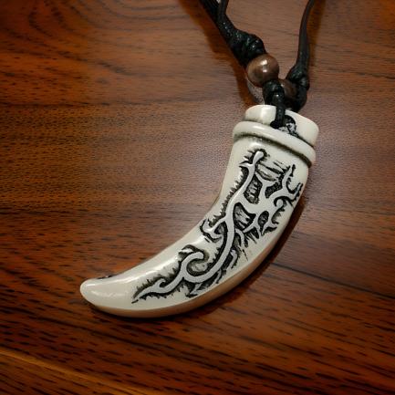 Men's Carving White Animal Tooth Pendant Necklace