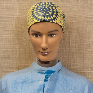 Men's Gold Navy Print Kufi Hat