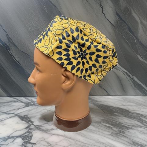 Men's Gold Navy Print Kufi Hat