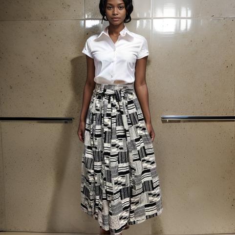 African Black/White Print Long Skirt