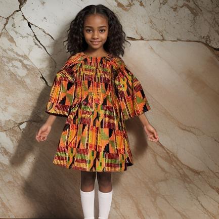 Girl's Kente Style2 Print Smock Maxi Dress