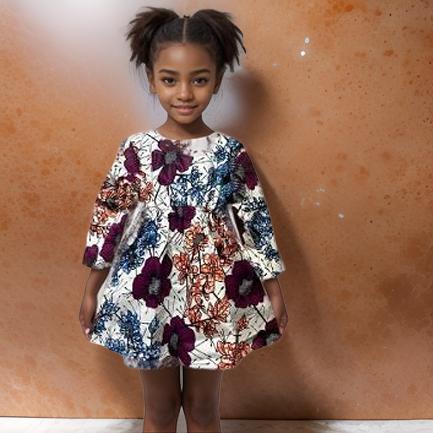 Girls Purple White Floral African Print Dress