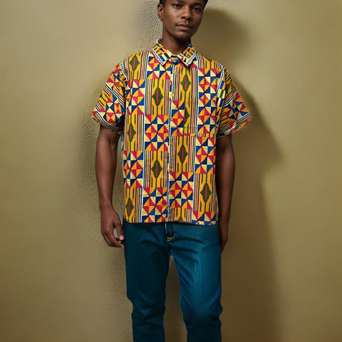 Men's African Kente Print Button Down Shirt