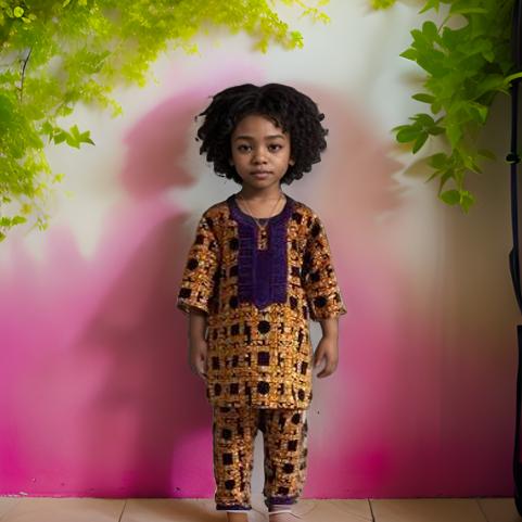 Boys 3pc Orange Purple Embroidered African Dashiki Pant Set (Small)