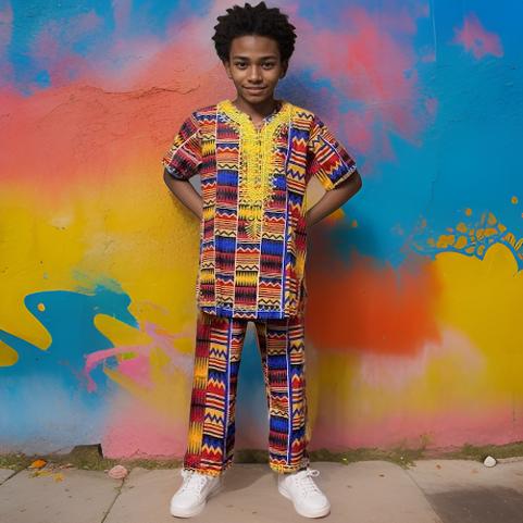 Boys 3pc African Dashiki Print Pant Set (Size 14T)