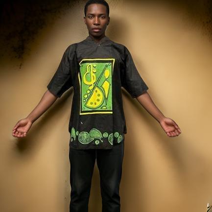 Unisex Green/Black Print Dashiki Top