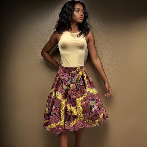 Multi-Tone African Print Skirt Set w/Handbag