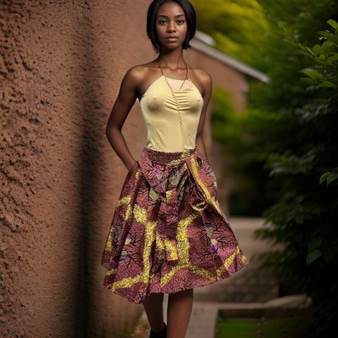 Multi-Tone African Print Skirt Set w/Handbag