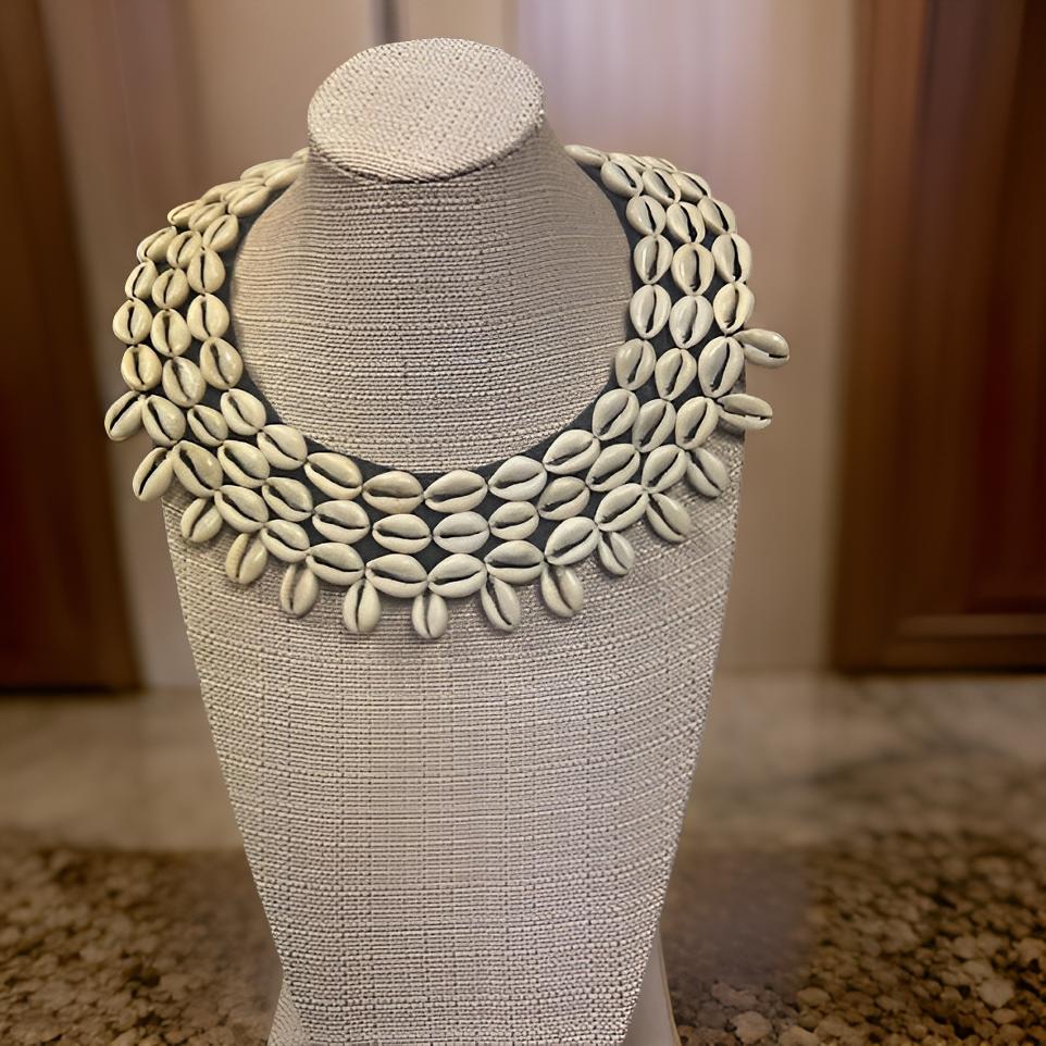 Layered Cowrie Shell Statement Collar Necklace