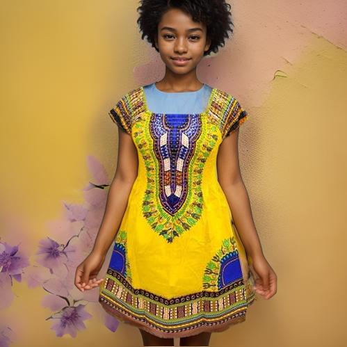 Girl's Smocked Off Shoulder Traditional African Dashiki Print Dress